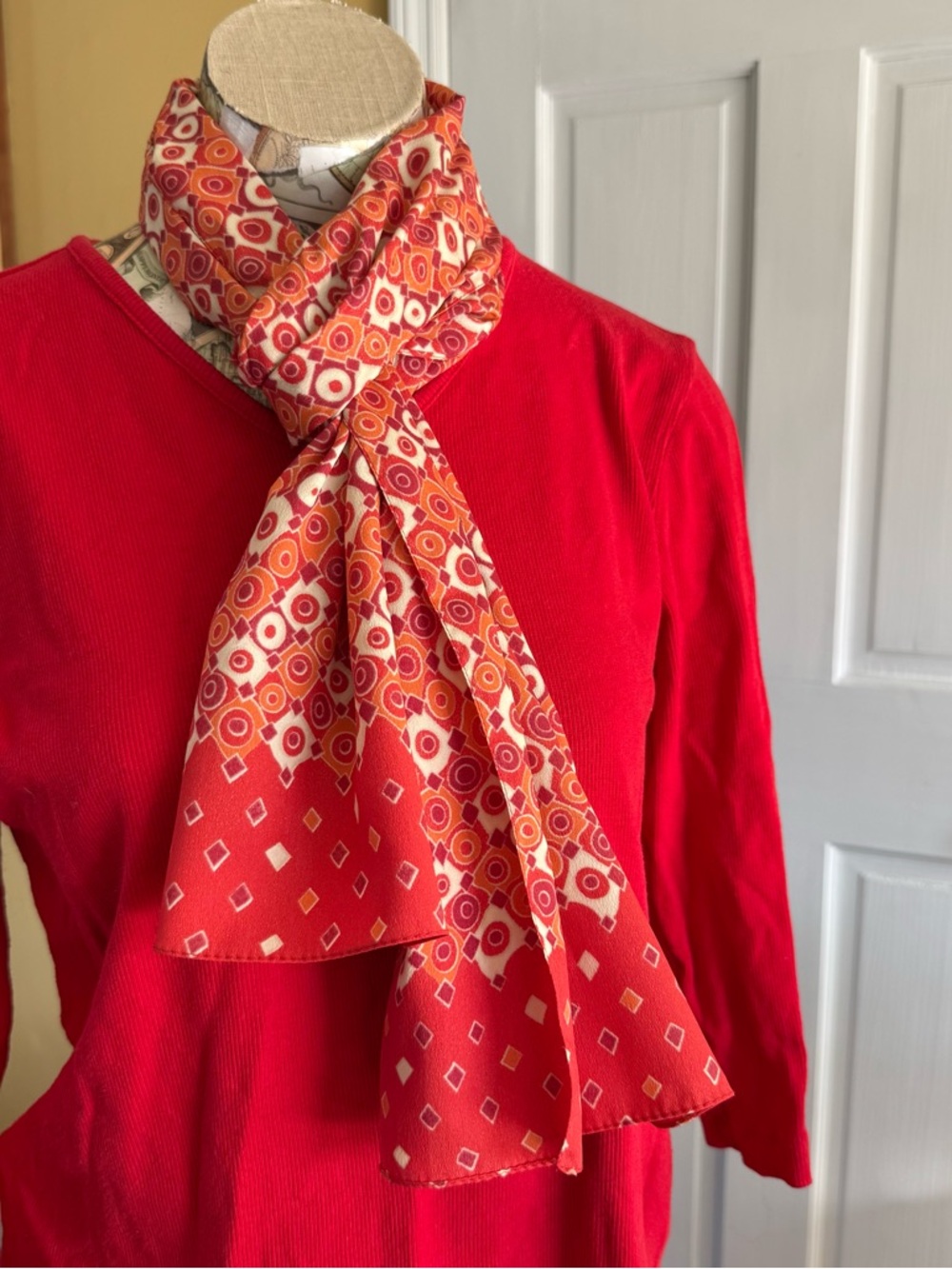Vintage Orange and Red Retro Geometric Summer Scarf